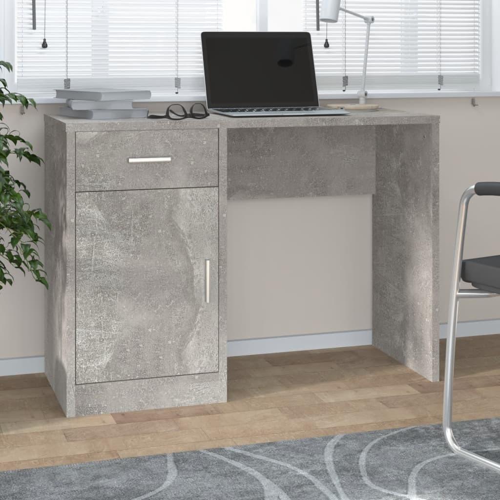 Skrivebord med skuffe og skab 100x40x73 cm konstrueret træ grå