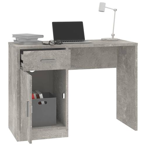 Skrivebord med skuffe og skab 100x40x73 cm konstrueret træ grå