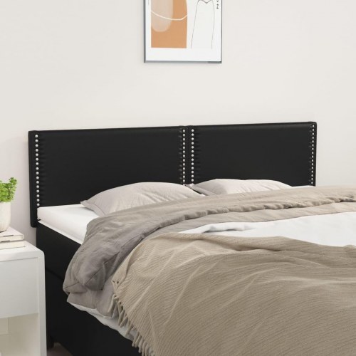 Sengegavl 144 x 5 x 78/88 cm i kunstlæder - sort med nitter