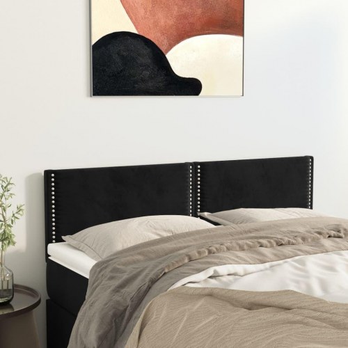 Sengegavl i fløjl - 144 × 5 × 78/88 cm, sort