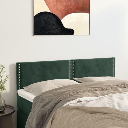 Sengegavle 2 stk. 72x5x78/88 cm fløjl mørkegrøn