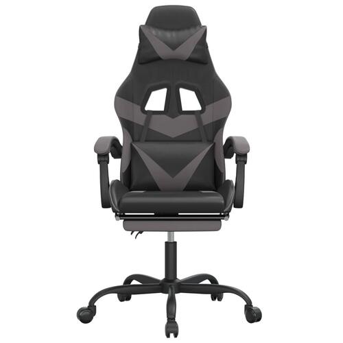 Drejelig gamingstol med fodstøtte kunstlæder sort og grå