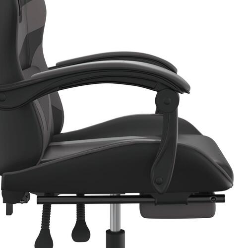 Drejelig gamingstol med fodstøtte kunstlæder sort og grå