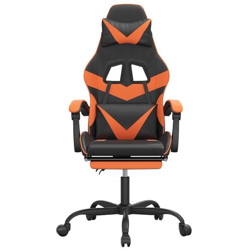 Drejelig gamingstol med fodstøtte kunstlæder sort og orange