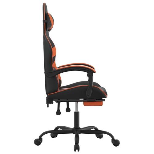 Drejelig gamingstol med fodstøtte kunstlæder sort og orange