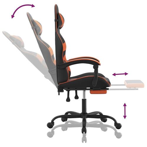 Drejelig gamingstol med fodstøtte kunstlæder sort og orange
