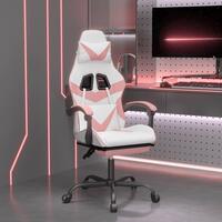 Drejelig gamingstol med fodstøtte kunstlæder hvid og pink