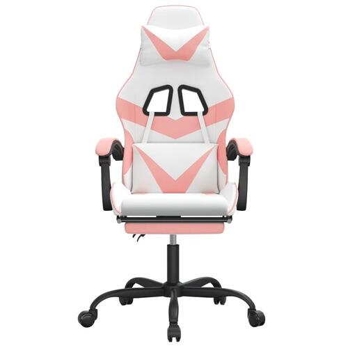 Drejelig gamingstol med fodstøtte kunstlæder hvid og pink