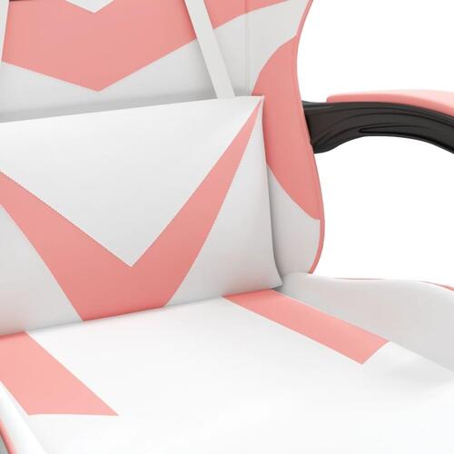 Drejelig gamingstol med fodstøtte kunstlæder hvid og pink