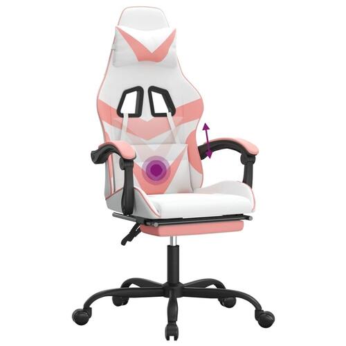Drejelig gamingstol med fodstøtte kunstlæder hvid og pink