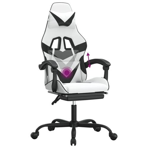 Drejelig gamingstol med fodstøtte kunstlæder hvid sort