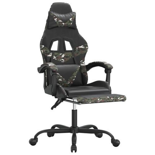 Drejelig gamingstol med fodstøtte kunstlæder sort camouflage