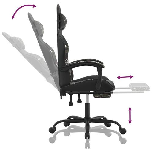Drejelig gamingstol med fodstøtte kunstlæder sort camouflage