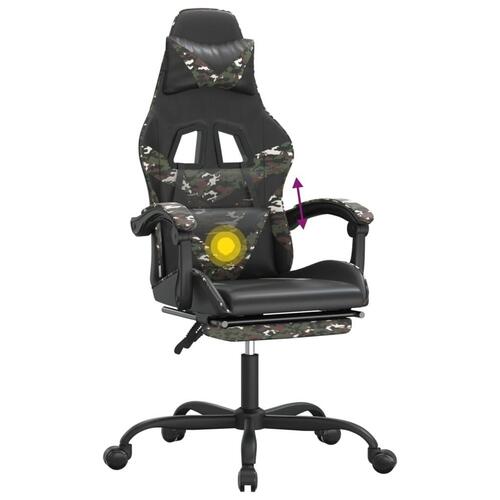 Drejelig gamingstol med fodstøtte kunstlæder sort camouflage