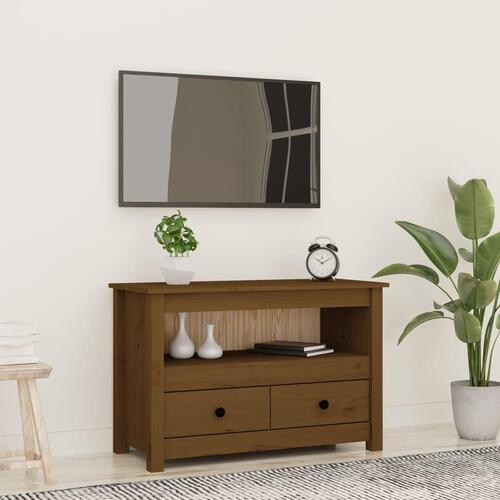 Tv-bord 79x35x52 cm massivt fyrretræ gyldenbrun