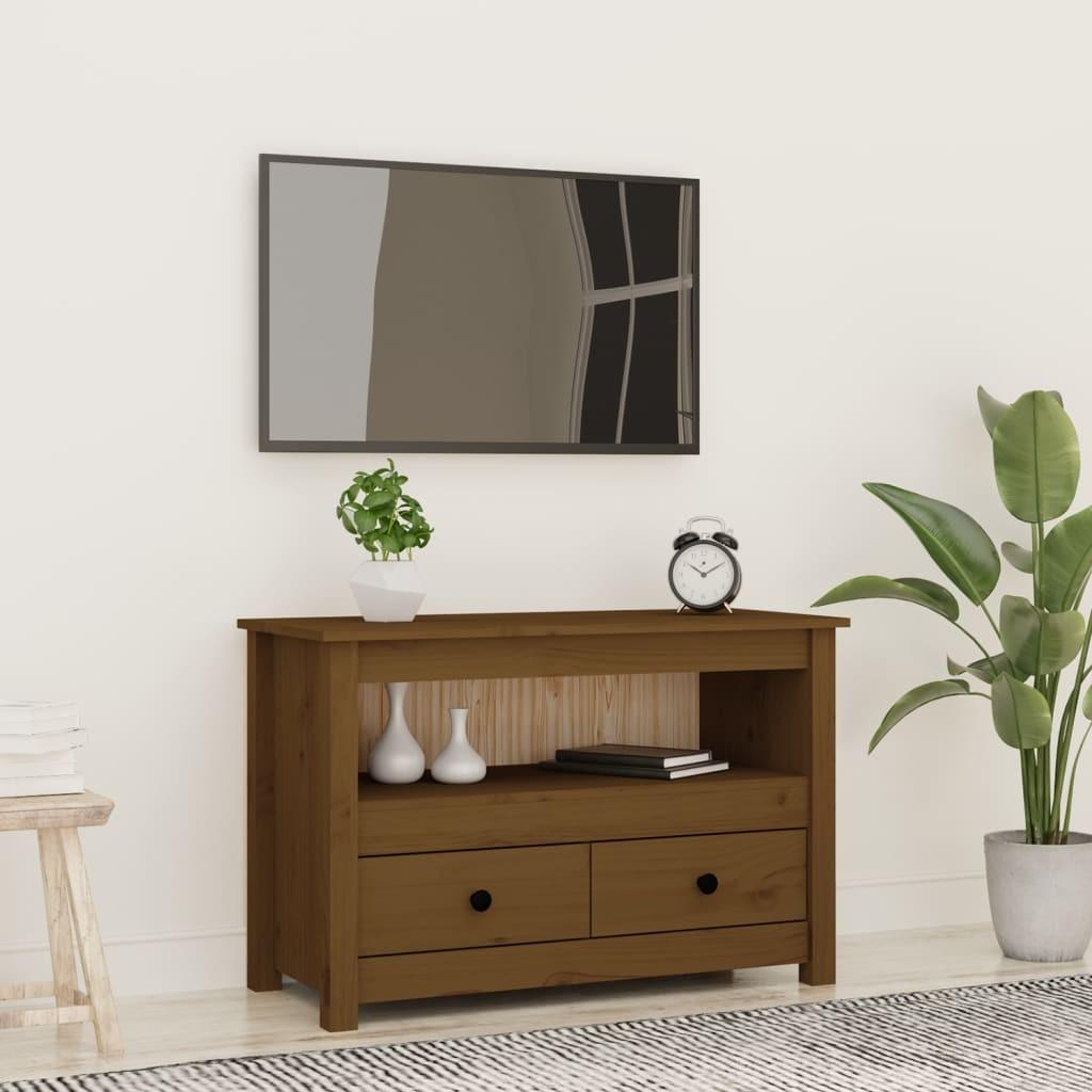 Tv-bord 79x35x52 cm massivt fyrretræ gyldenbrun