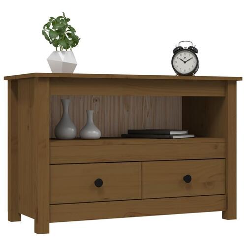 Tv-bord 79x35x52 cm massivt fyrretræ gyldenbrun