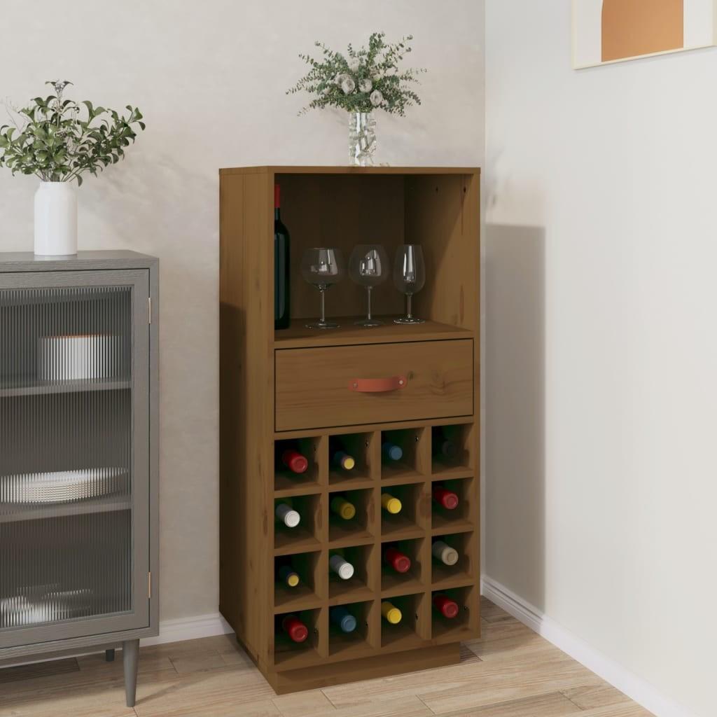 Vinskab 45x34x100 cm massivt fyrretræ gyldenbrun