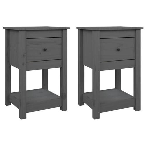 Sengeborde 2 stk. 40x35x61,5 cm massivt fyrretræ grå