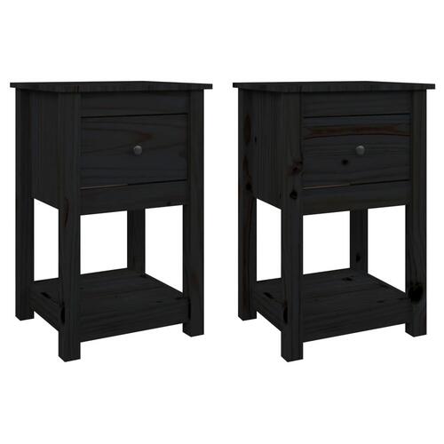 Sengeborde 2 stk. 40x35x61,5 cm massivt fyrretræ sort