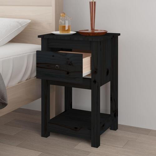 Sengeborde 2 stk. 40x35x61,5 cm massivt fyrretræ sort