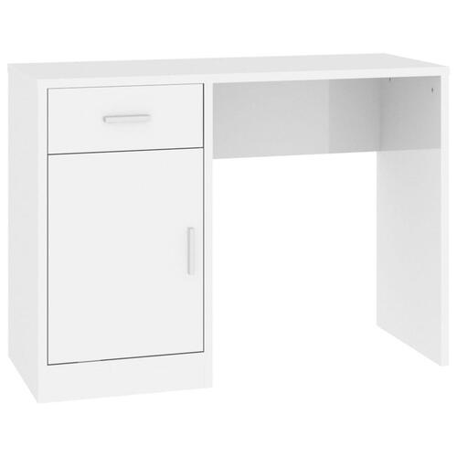 Skrivebord m. skab 100x40x73 cm konstrueret træ hvid højglans