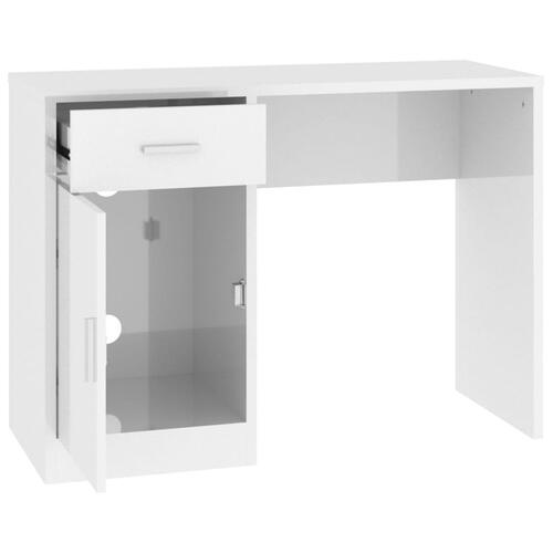 Skrivebord m. skab 100x40x73 cm konstrueret træ hvid højglans