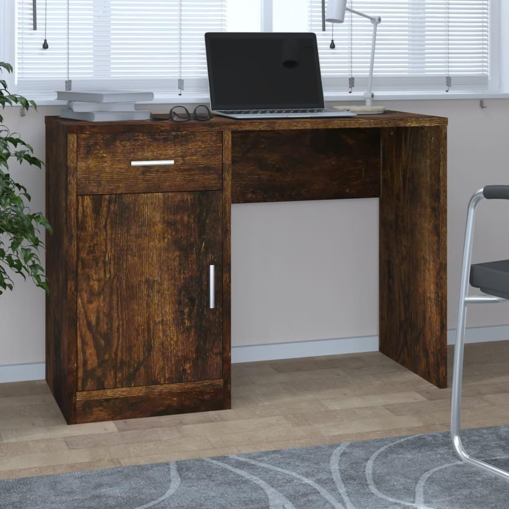 Skrivebord med skab 100x40x73 cm konstrueret træ røget egetræ