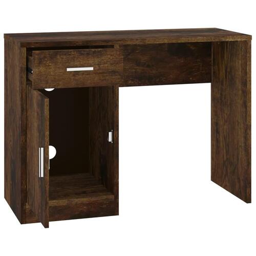 Skrivebord med skab 100x40x73 cm konstrueret træ røget egetræ