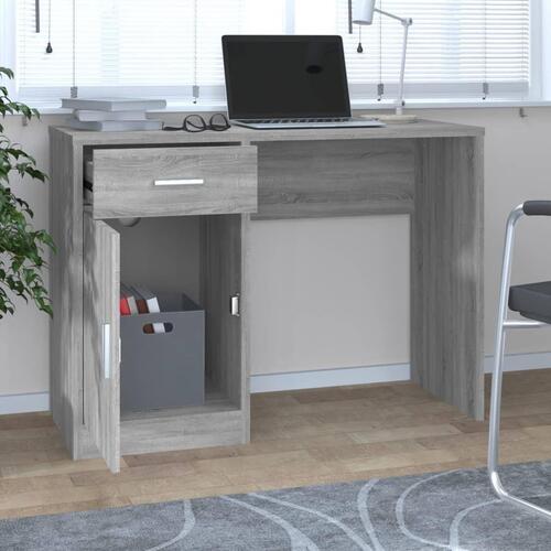 Skrivebord med skab 100x40x73 cm konstrueret træ grå sonoma-eg