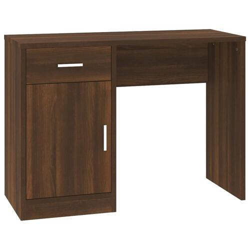 Skrivebord med skab 100x40x73 cm konstrueret træ brunt egetræ
