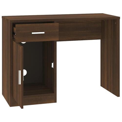 Skrivebord med skab 100x40x73 cm konstrueret træ brunt egetræ