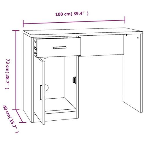 Skrivebord med skab 100x40x73 cm konstrueret træ brunt egetræ