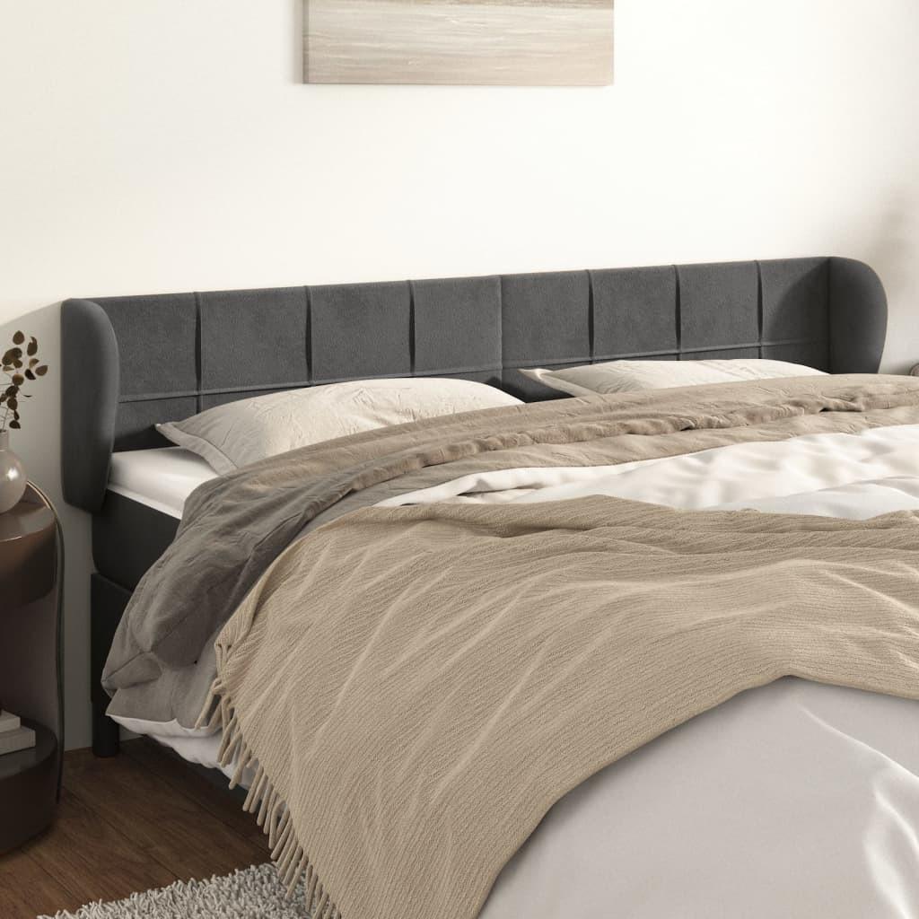 Sengegavl med kanter 183x23x78/88 cm fløjl mørkegrå billede