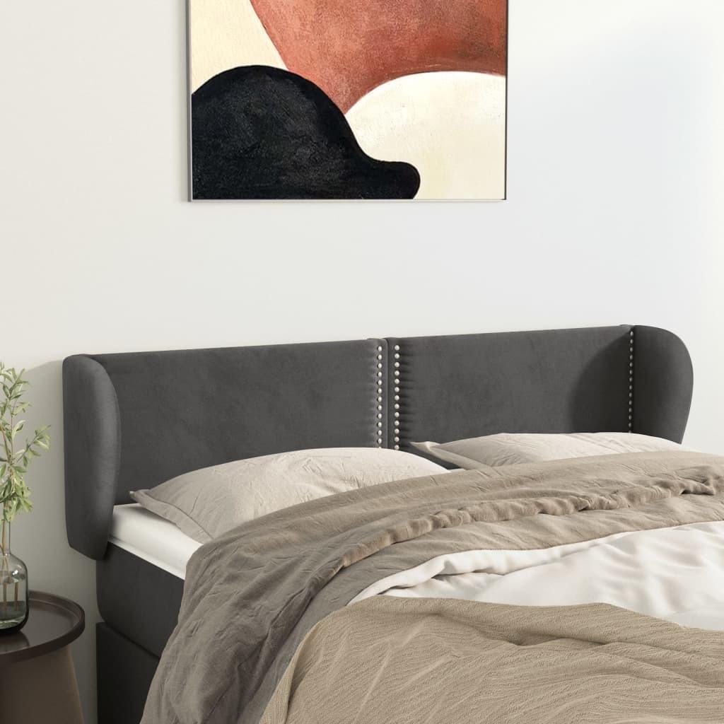 Sengegavl med kanter i fløjl - 147×23×78/88 cm, mørkegrå billede