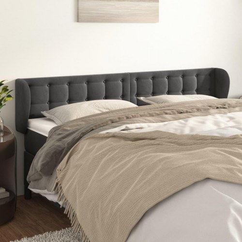 Sengegavl med kanter i fløjl 183 x 23 x 78/88 cm - mørkegrå
