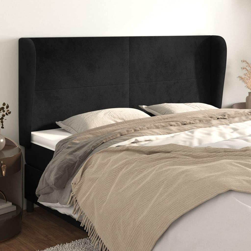Sengegavl med kanter i fløjl - 183×23×118/128 cm, sort billede