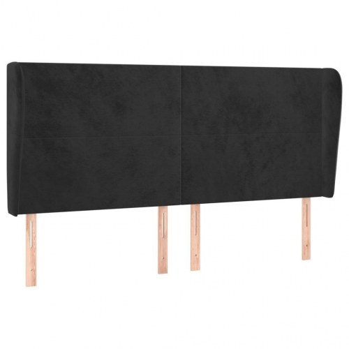 Sengegavl med kanter i fløjl 203 x 23 x 118/128 cm - sort