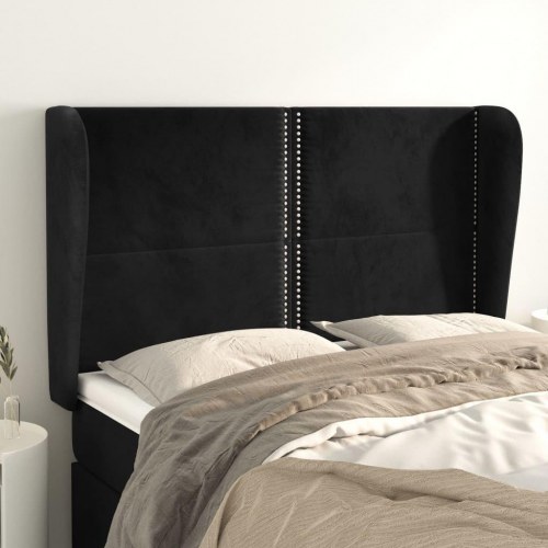 Sengegavl med kanter 147 x 23 x 118/128 cm - sort fløjl
