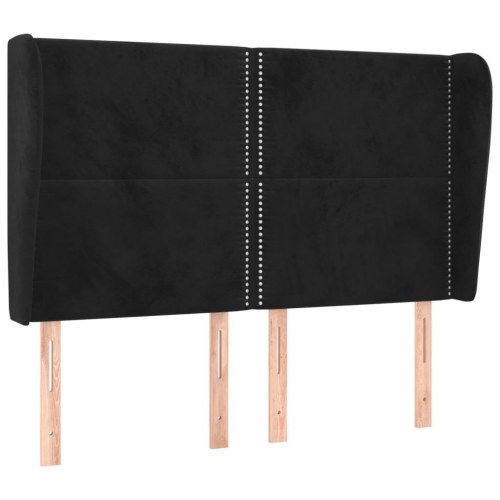 Sengegavl med kanter 147 x 23 x 118/128 cm - sort fløjl