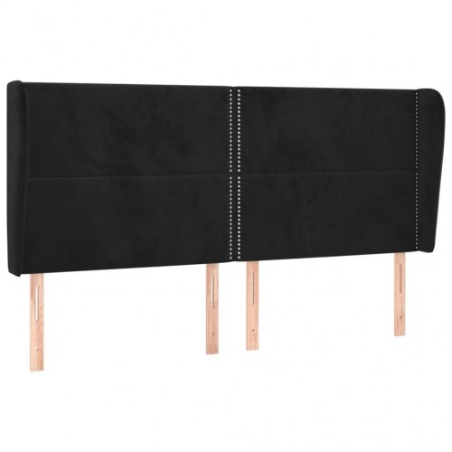Sengegavl med kanter 163x23x118/128 cm - fløjl, sort