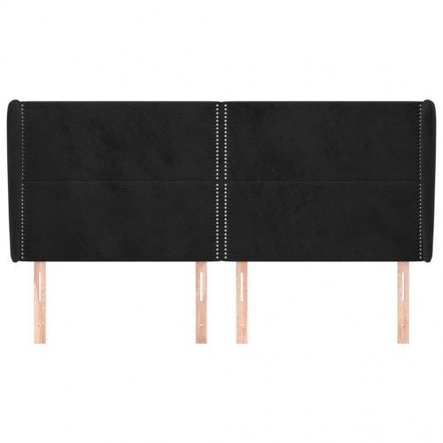 Sengegavl med kanter 163x23x118/128 cm - fløjl, sort