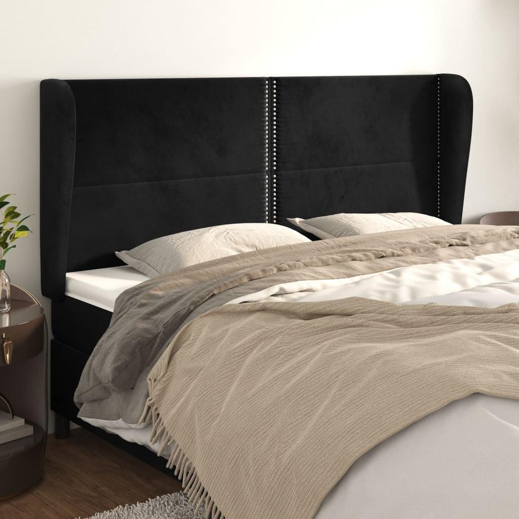 Sengegavl med kanter i fløjl - 183×23×118/128 cm, sort billede