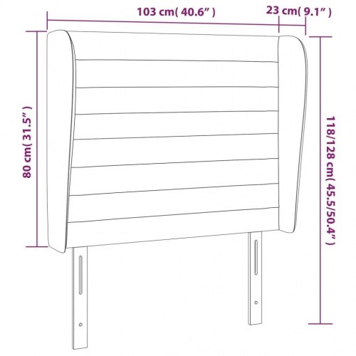 Sengegavl med kanter 103 x 23 x 118/128 cm - sort fløjl