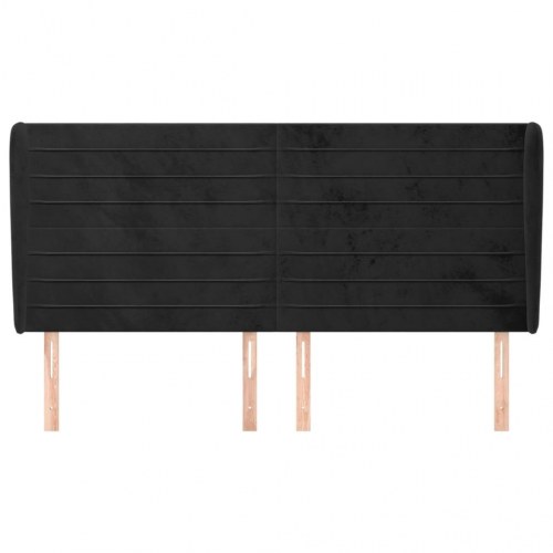 Sengegavl med kanter 163 x 23 x 118/128 cm fløjl - sort