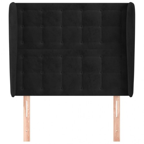 Sengegavl med kanter i fløjl 103 x 23 x 118/128 cm - sort