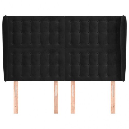 Sengegavl med kanter i fløjl 147 x 23 x 118/128 cm - sort