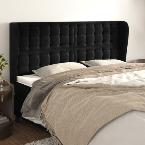 Sengegavl med kanter i fløjl 183 x 23 x 118/128 cm - sort