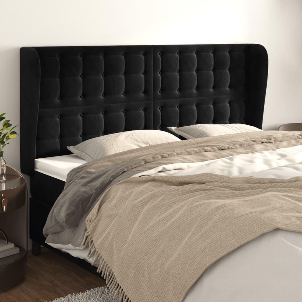 Sengegavl med kanter i fløjl - 183×23×118/128 cm, sort billede