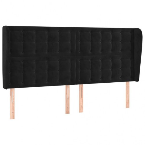 Sengegavl med kanter i fløjl 183 x 23 x 118/128 cm - sort